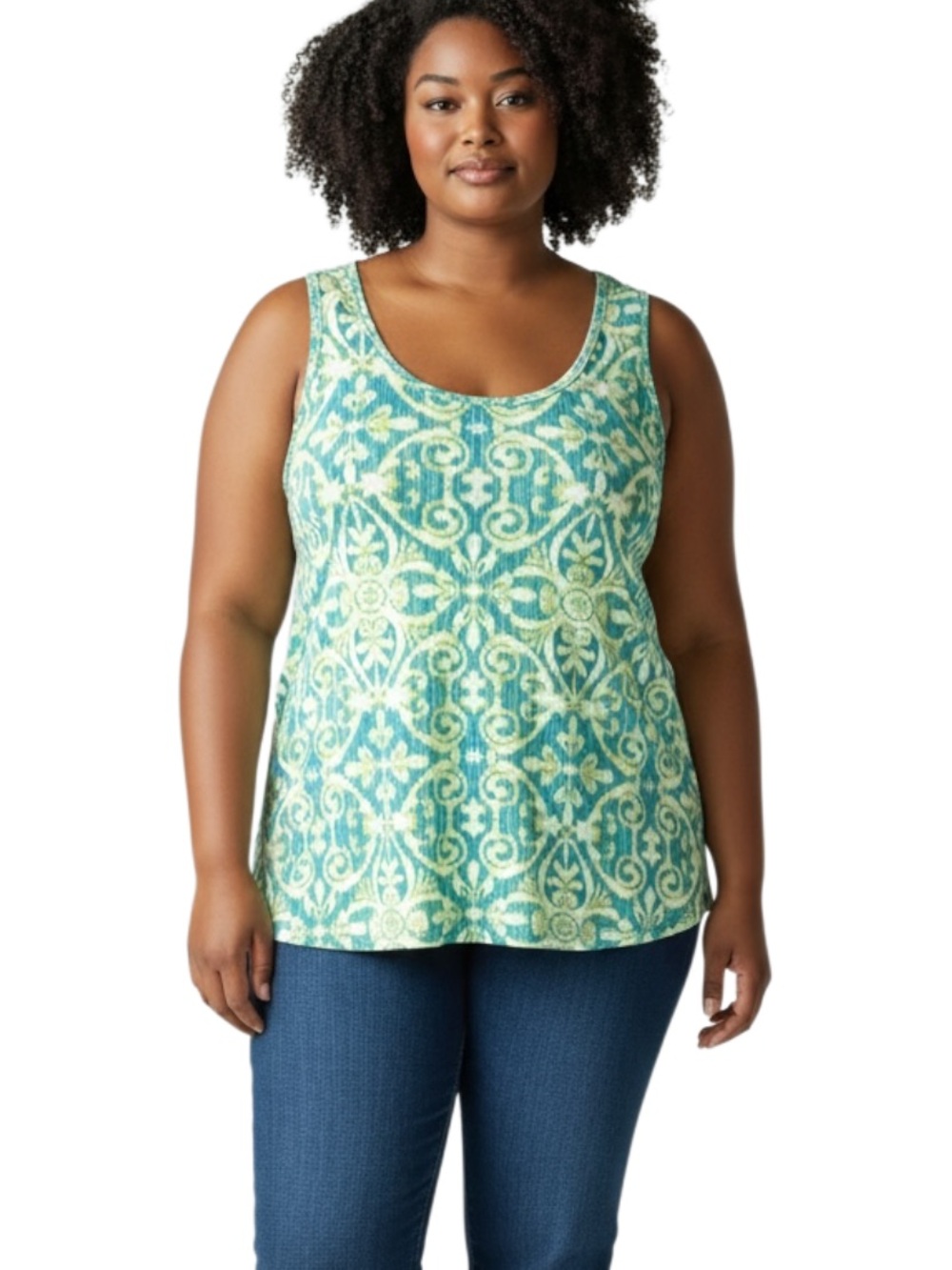 Cato Green & Teal Patterned Scoop Neck Tank